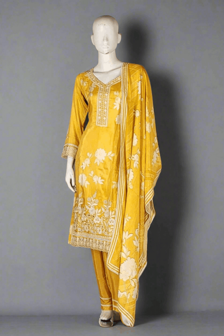 Yellow embroidered traditional outfit for Rakhi Gift
