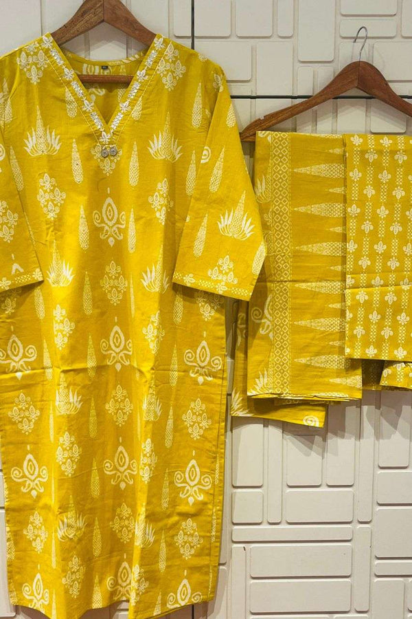 Cotton Salwar Suit in Yellow For Summer Wear