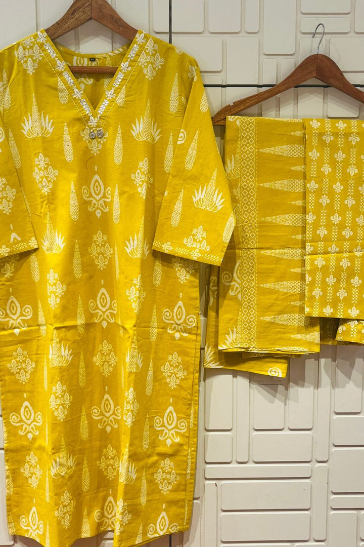 Cotton Salwar Suit in Yellow For Summer Wear
