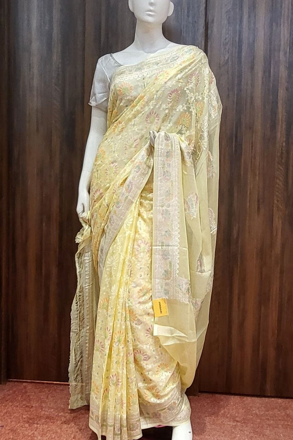 Yellow Saree In Georgette With Thread Work