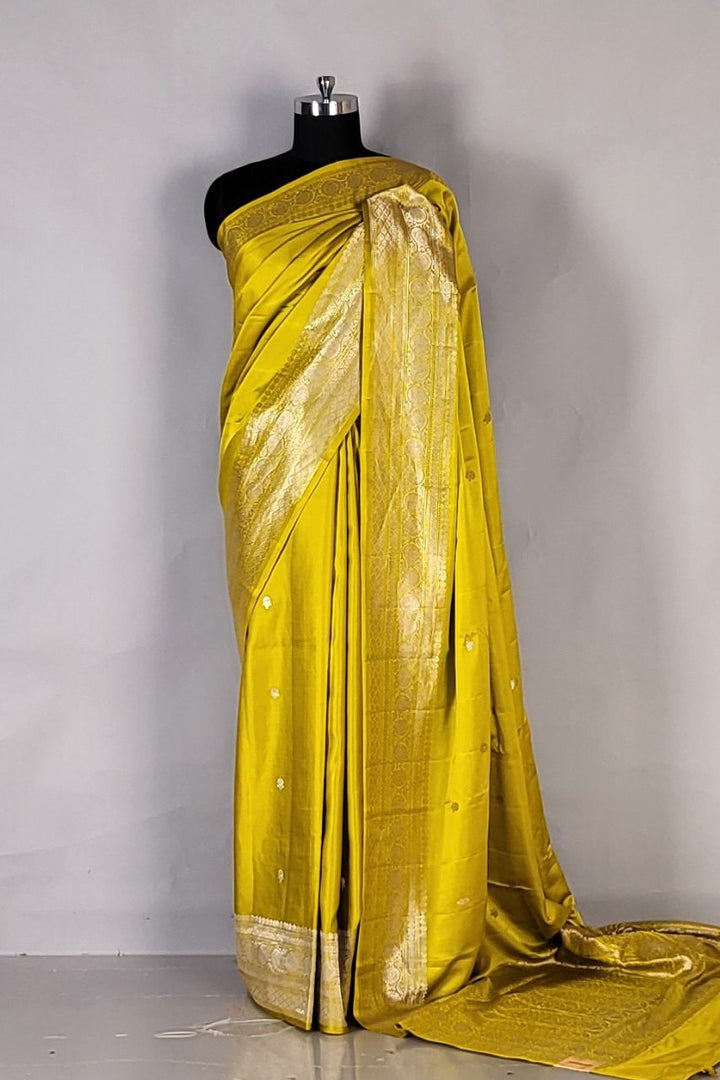 Yellow Saree for Haldi Ceremony in Katan Silk