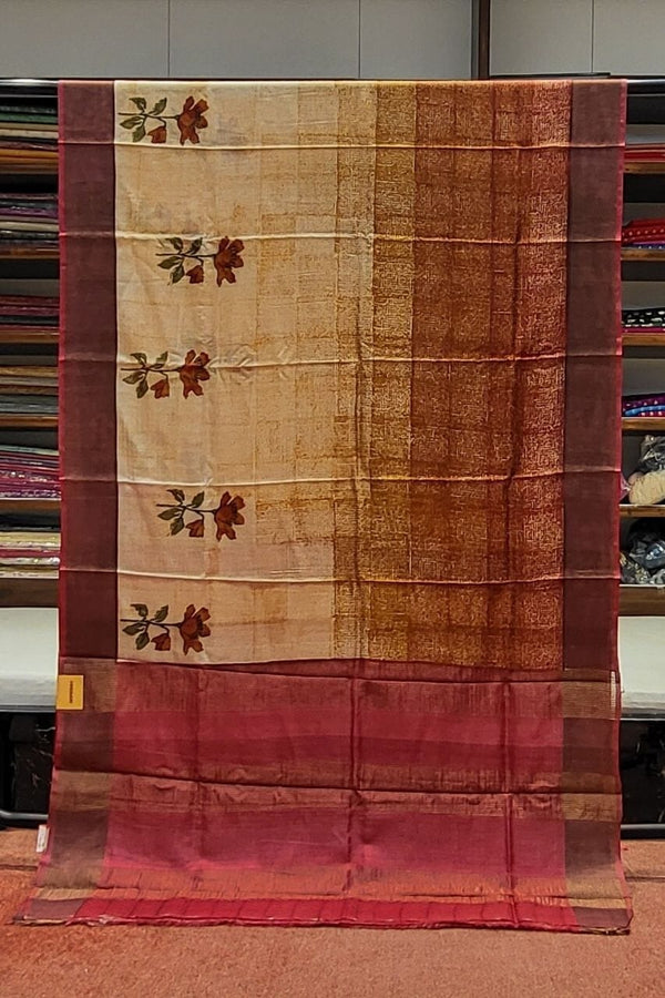 Hand Painted Tussar Saree- Dual Shade