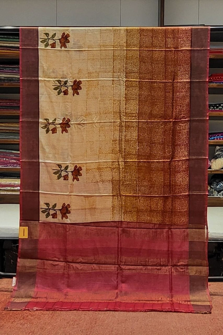 Hand Painted Tussar Saree- Dual Shade