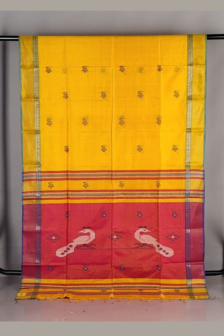 katan Silk Saree in Yellow Colour