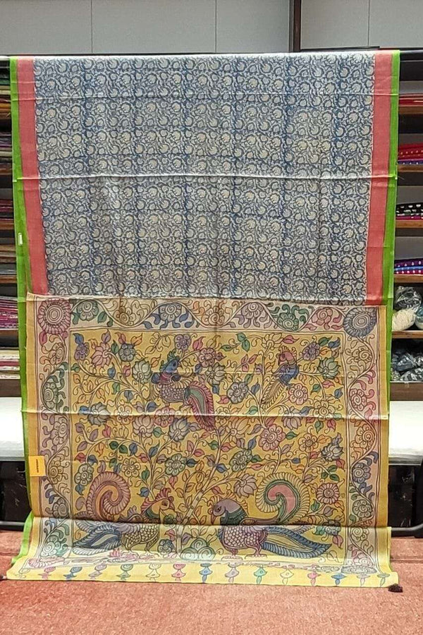 Original Kalamkari Saree with Dual Border- Grey