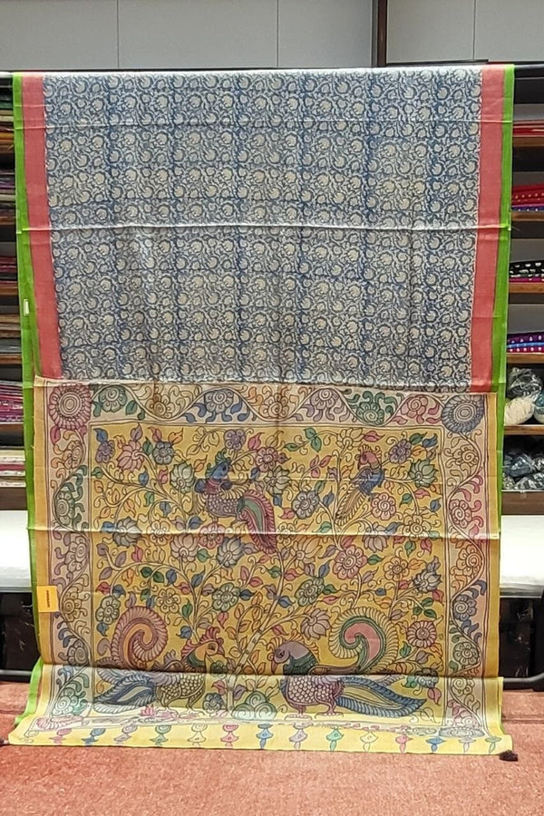 Original Kalamkari Saree with Dual Border- Grey