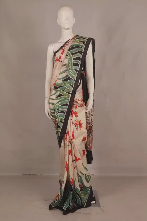 Santiniketan Batik Saree with Traditional Print Design