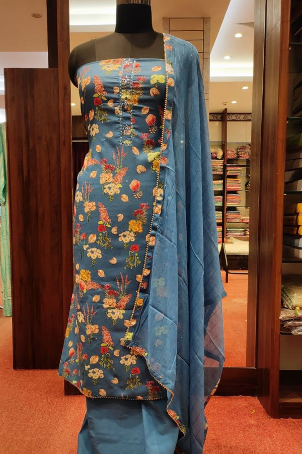 Unstitched Salwar Suit Piece With Floral Printed