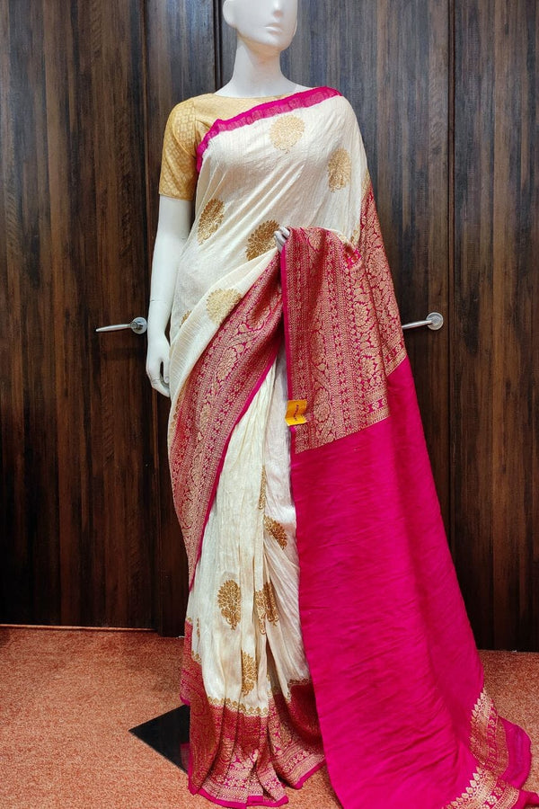Muga Tussar Silk Saree With Contrast Pallu