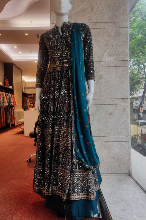 Eid Special Long Suit with Skirt in Peacock Blue