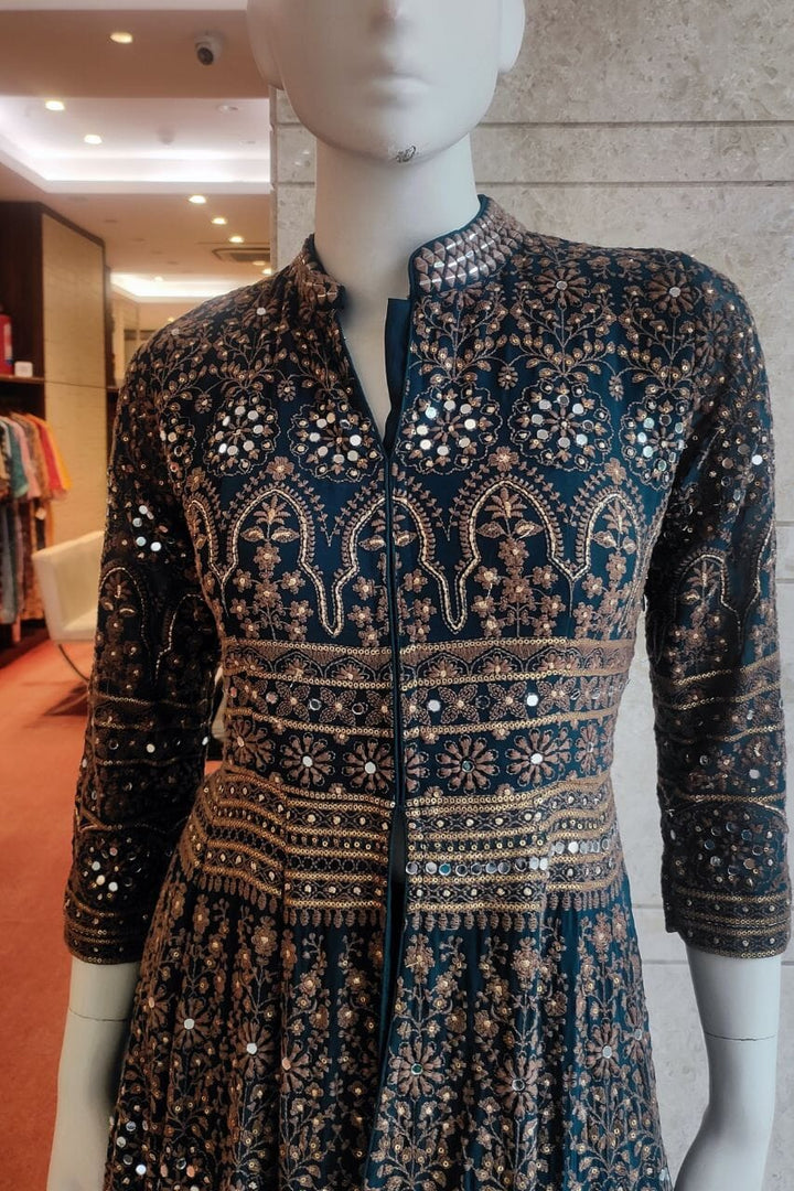 Eid Special Long Suit with Skirt in Peacock Blue