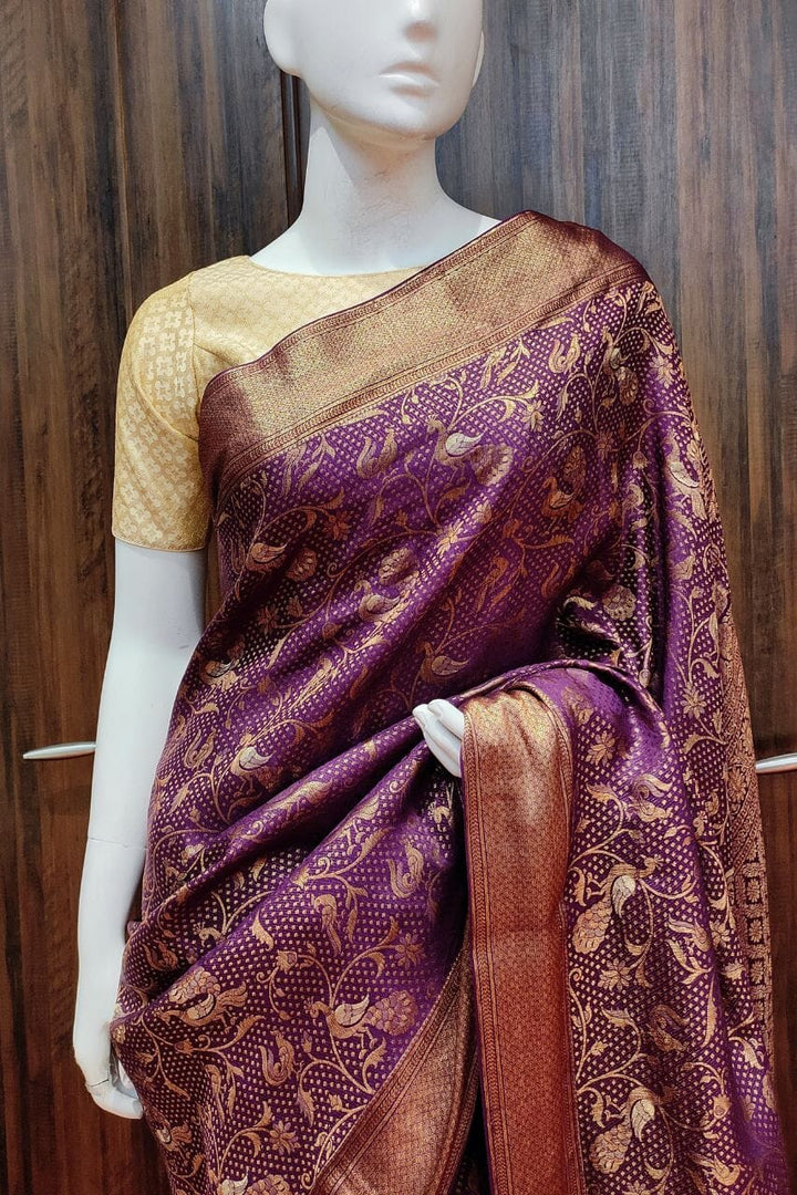 Crepe Khaddi Saree In Purple Color 