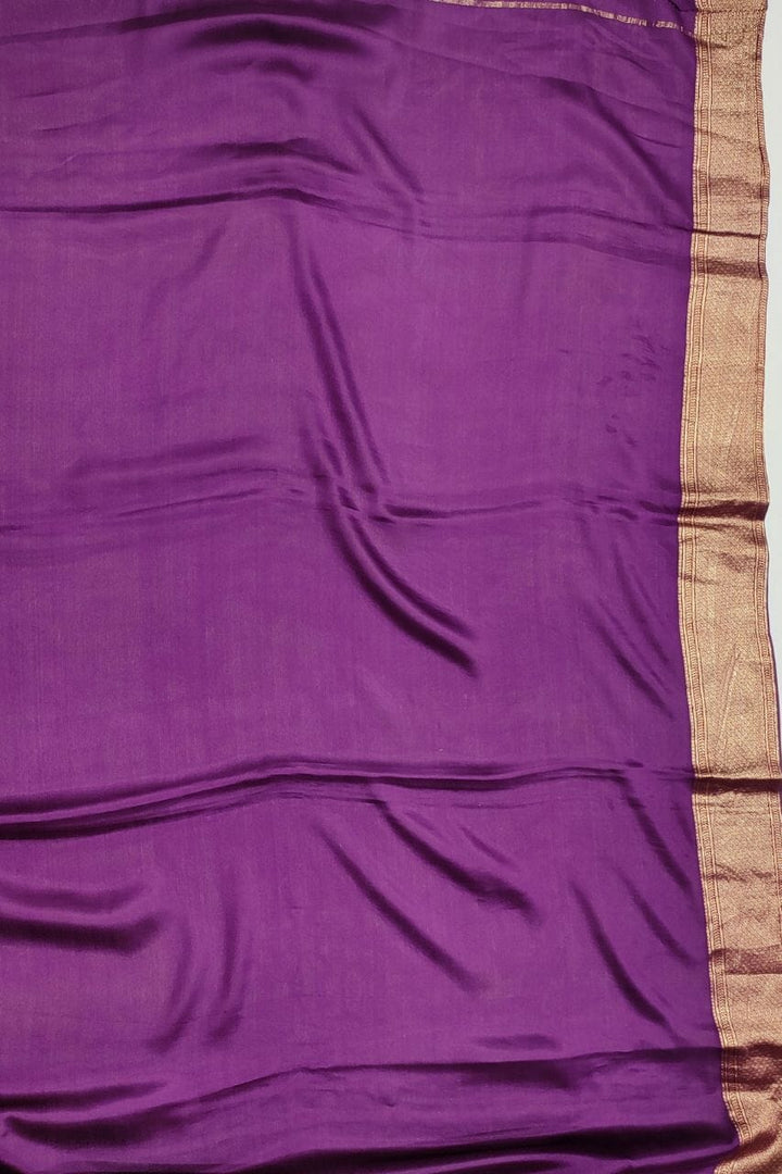 Crepe Khaddi Saree In Purple Color For Party Wear