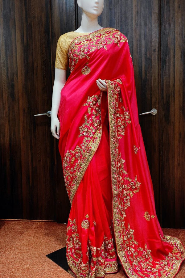Art Silk Saree With Heavy Zardosi Embroidered