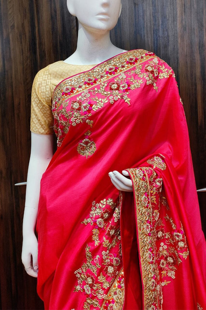 Art Silk Saree With Zardosi Embroidered