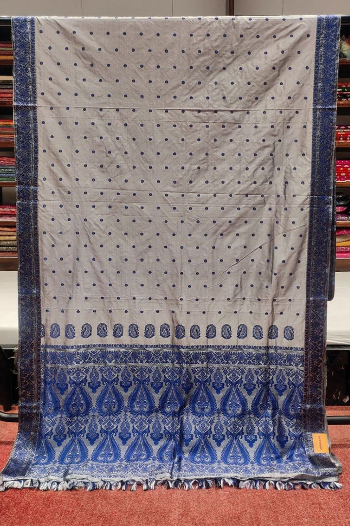 Pure Assam Silk Saree In Grey Color