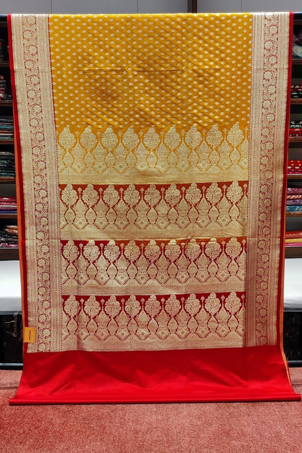 Banarasi Silk Saree In Yellow Color With Contrast Pallu
