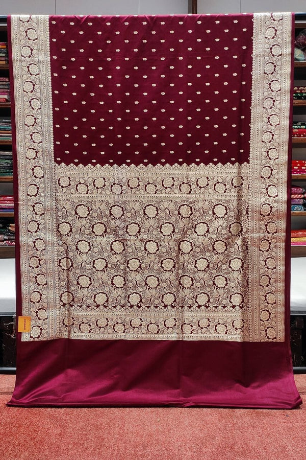 Banarasi Silk Saree With Floral Zari Weaving Border