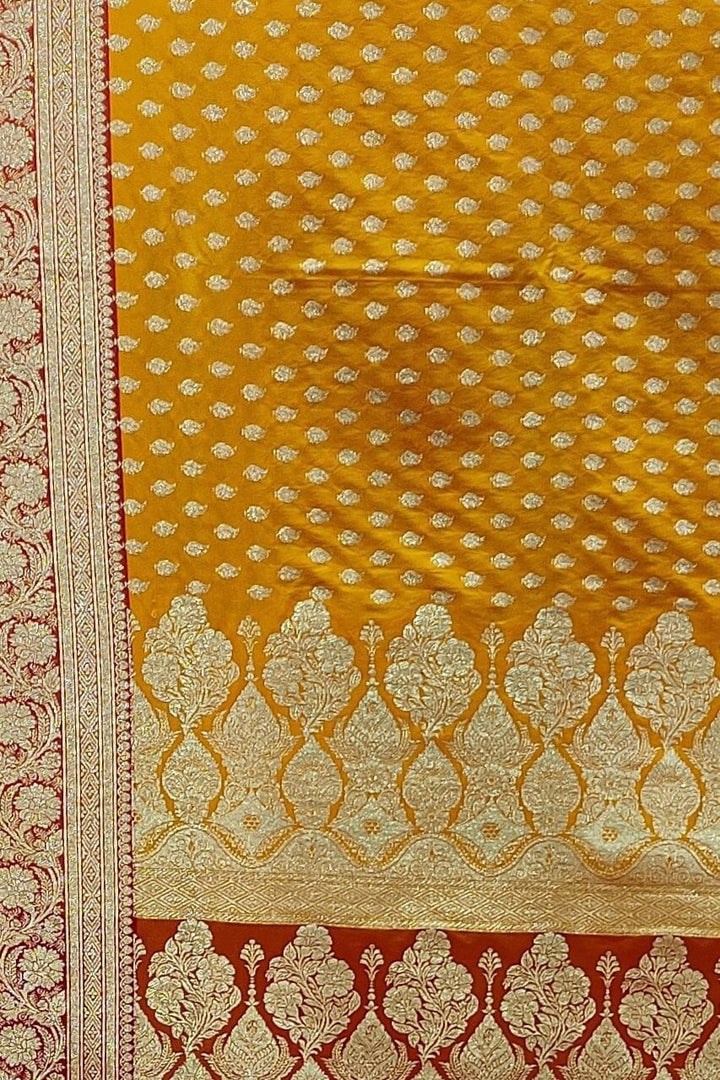 Banarasi Silk Saree In Yellow Color With Contrast Pallu