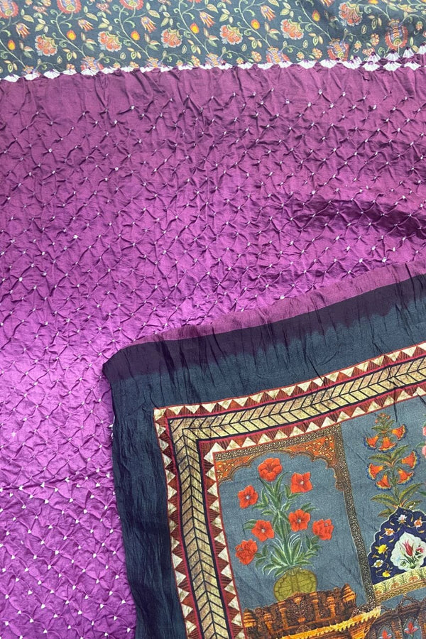 Bandhej Printed Pallu Saree In Gajji Silk 