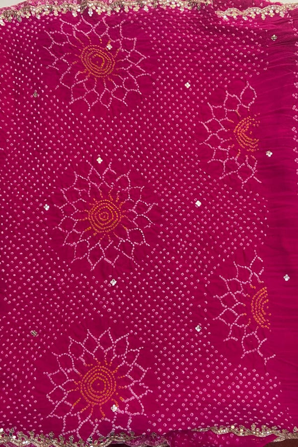 Bandhej Saree With Gota Patti Border