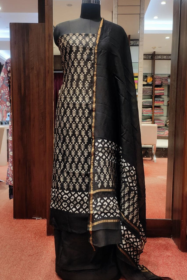 Batik Printed Suit Piece In Pure Chanderi Silk