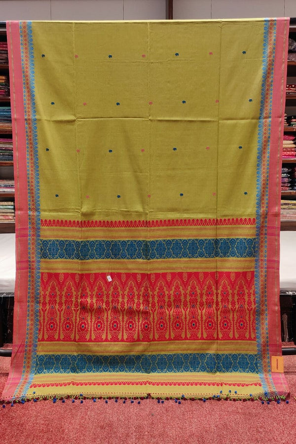 Bengal Cotton Handloom Saree With Multi-Colored Booti