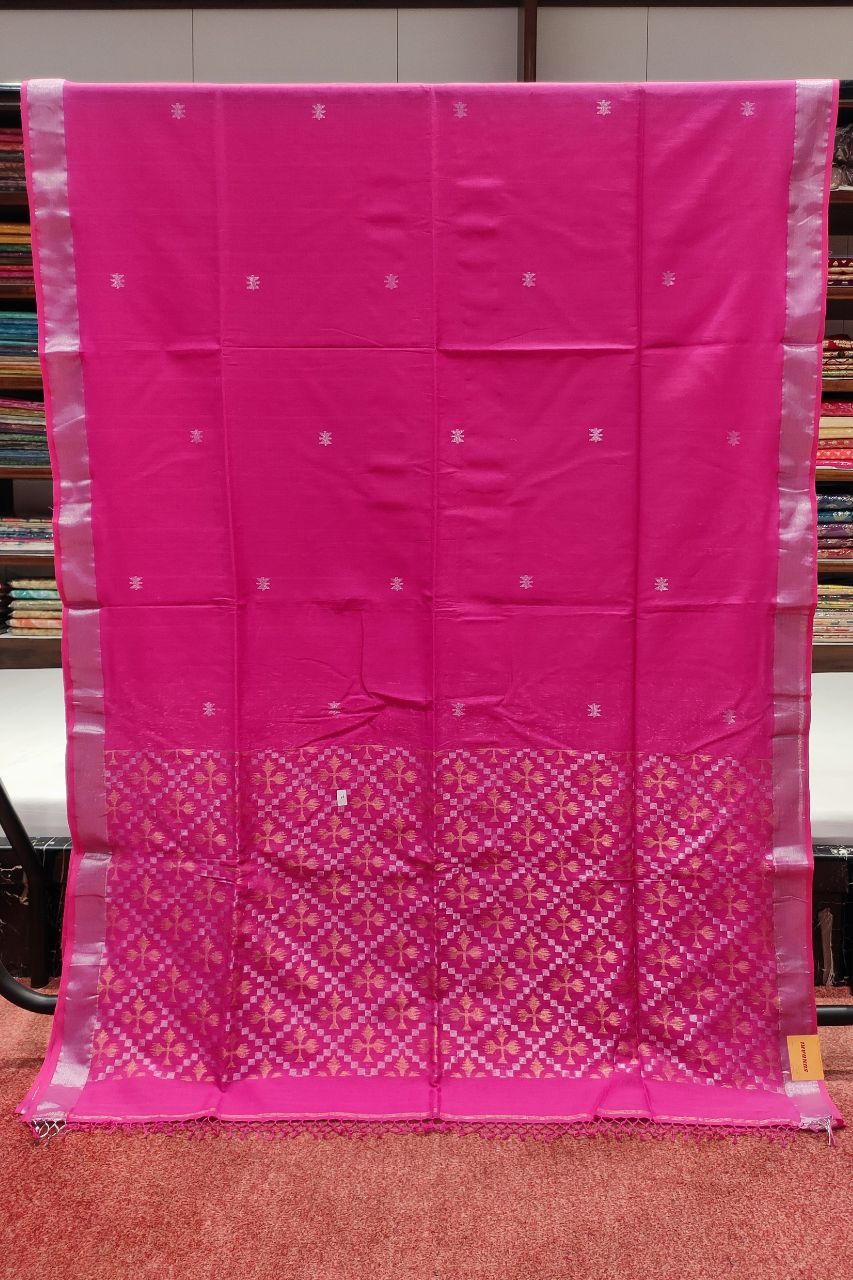 Bengal Handloom Cotton Saree In Rani Color