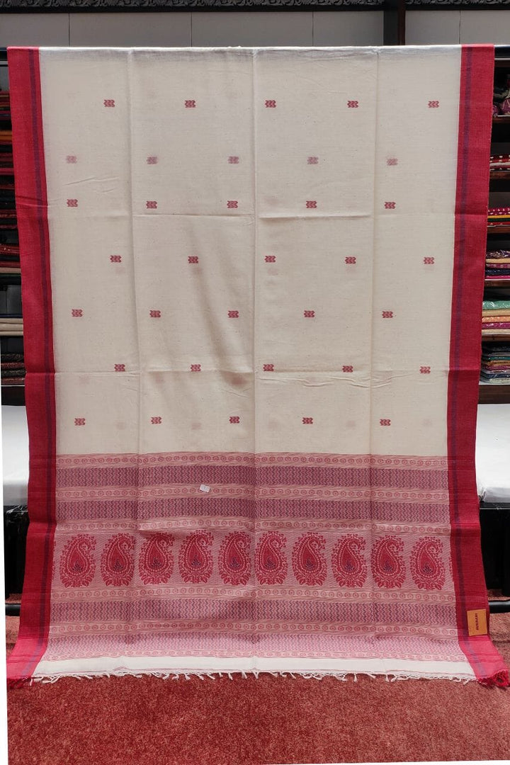 Bengal Handloom Cotton Saree With Red Border