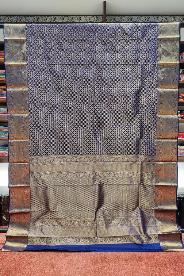 Brocade Kanjivaram Silk Saree In Royal Blue Color