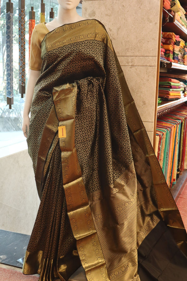 Brocade Kanjivaram Silk Saree In Black