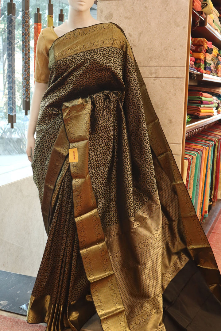 Brocade Kanjivaram Silk Saree In Black