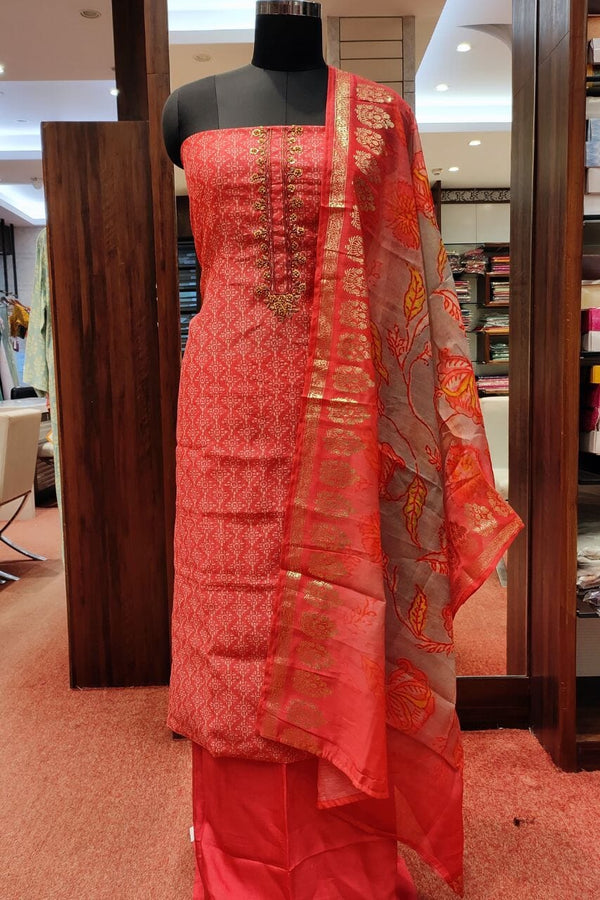 Chanderi Silk Suit Piece In Printed