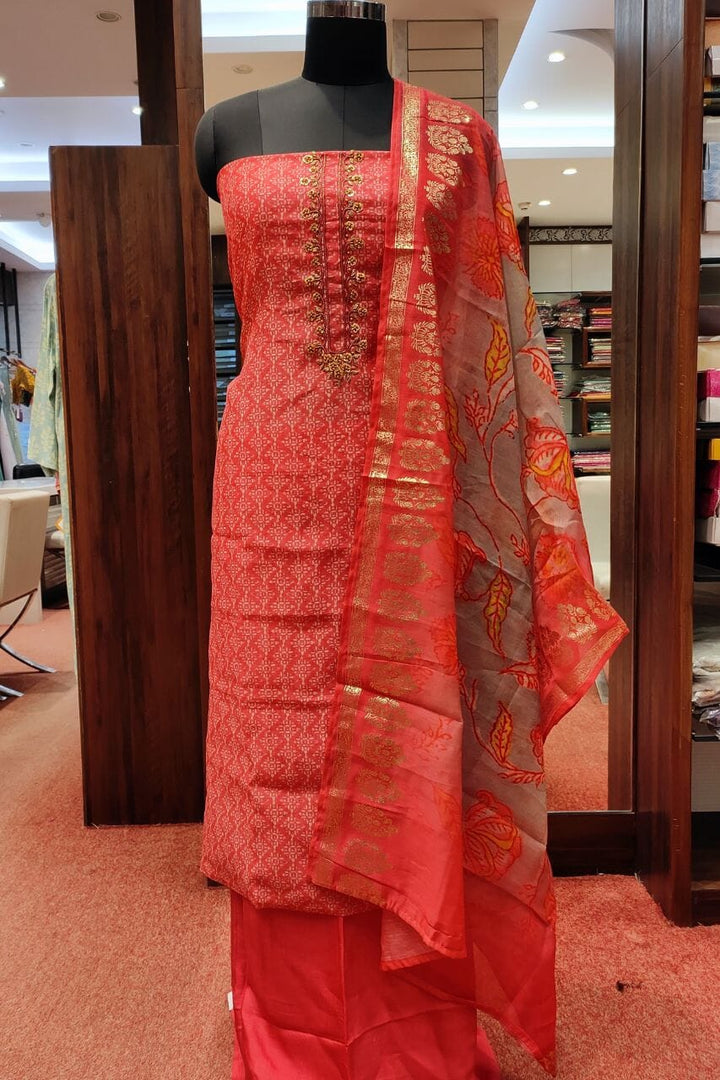 Chanderi Silk Suit Piece In Printed