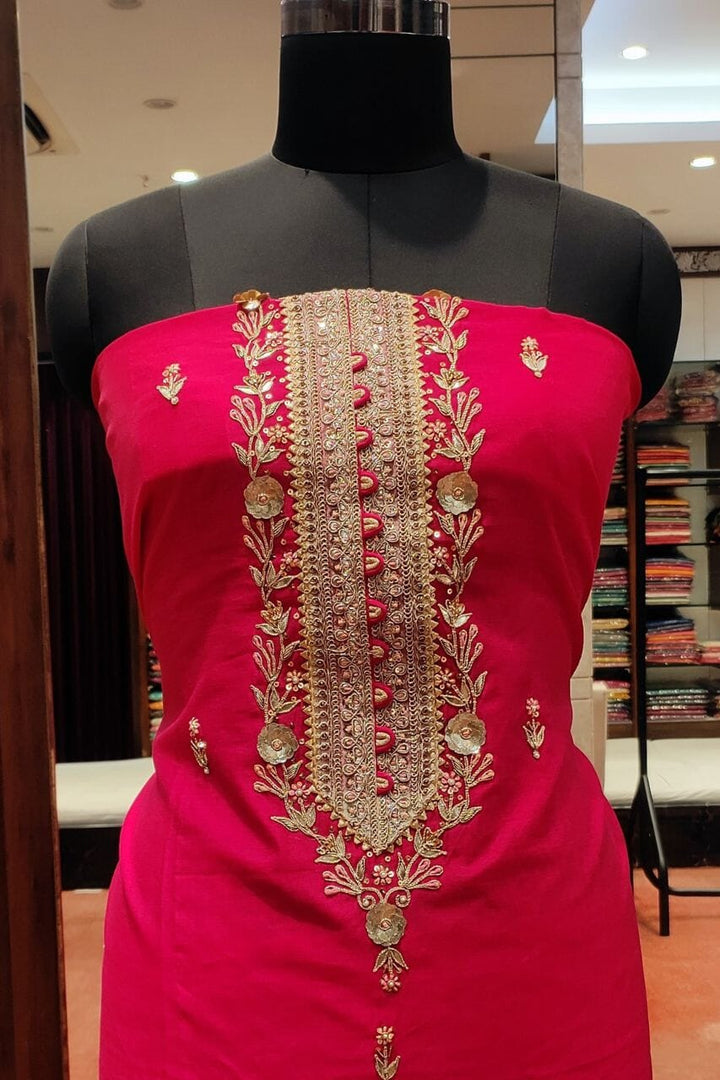 Chanderi Silk Suit Piece With Gota Patti Yoke