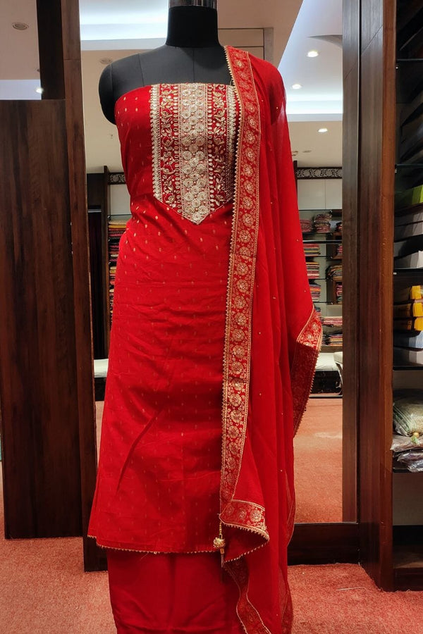 Chanderi Silk Suit Piece With Gota Patti Yoke