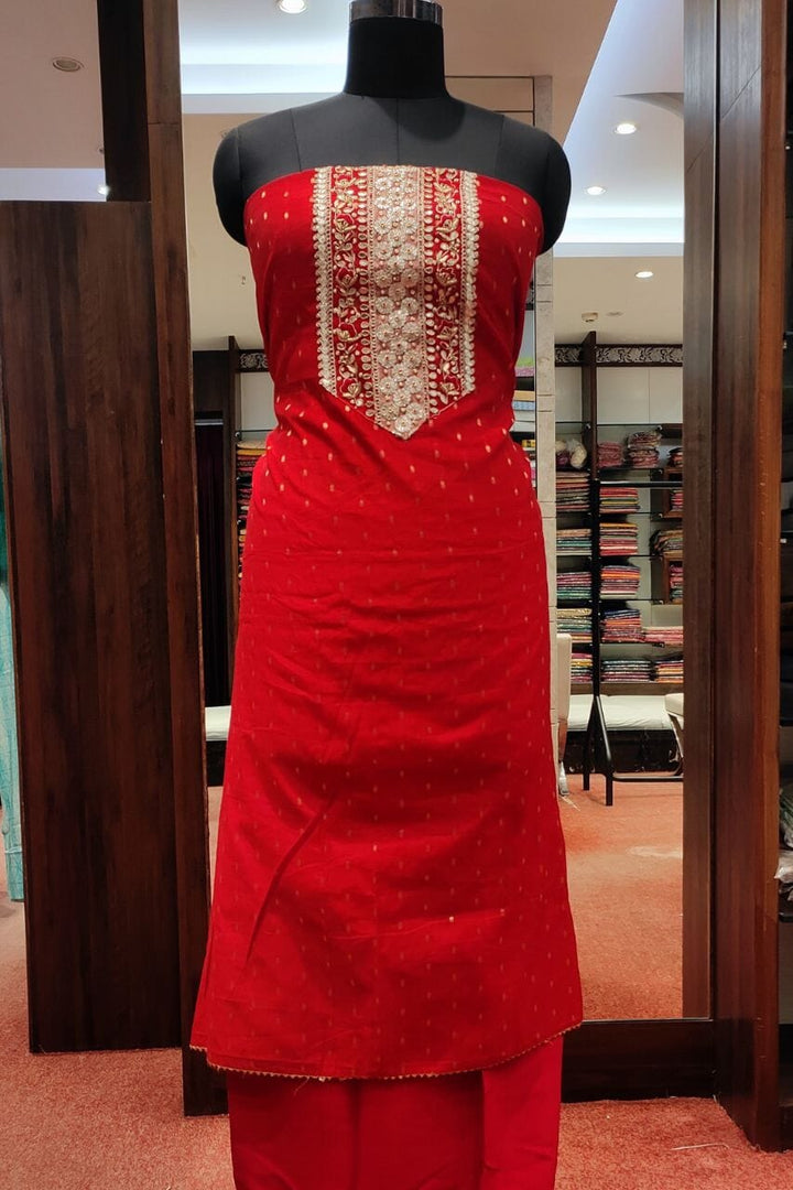 Chanderi Silk Suit Piece With Gota Patti Yoke