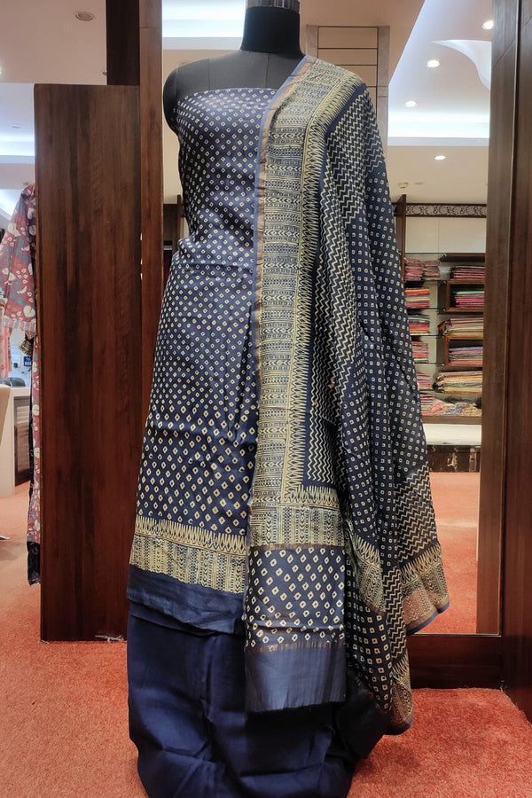 Chanderi Cotton Suit Piece With Bandhani Print