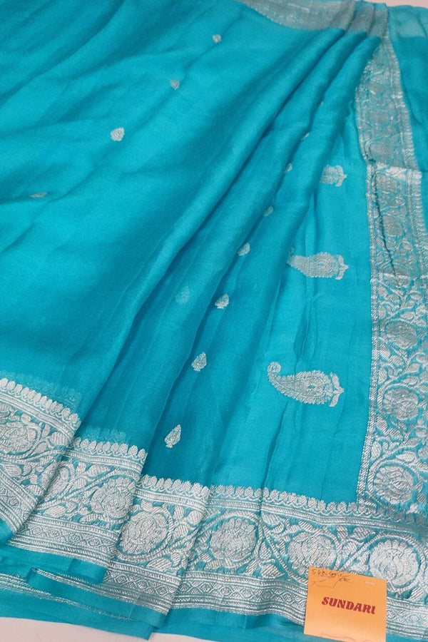 Chiffon Saree In Turquoise Blue