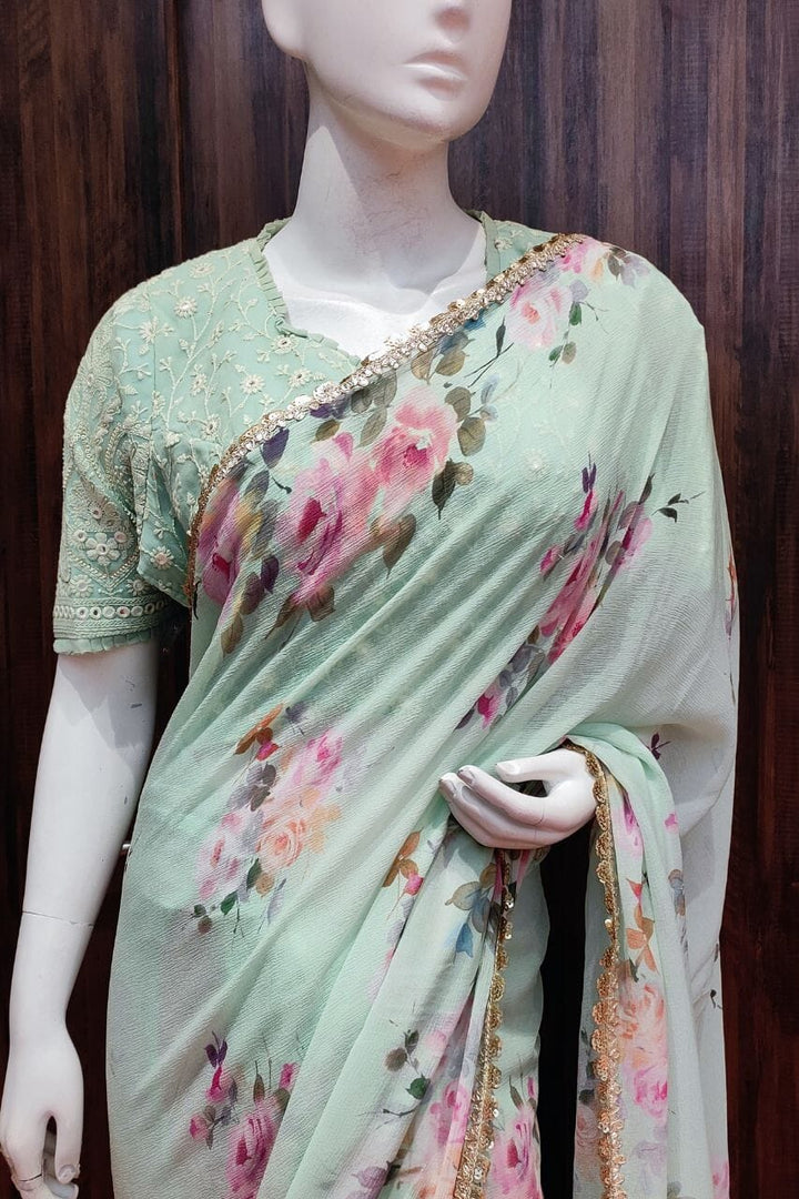 Chiffon Saree With Ready-Made Blouse