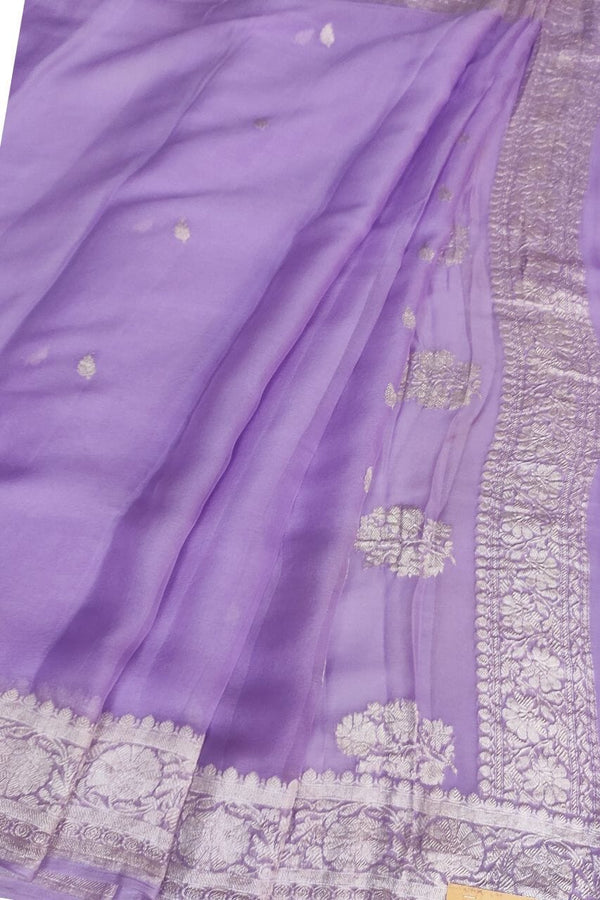 Chiffon Saree With Silver Zari Booti In Lavender Color
