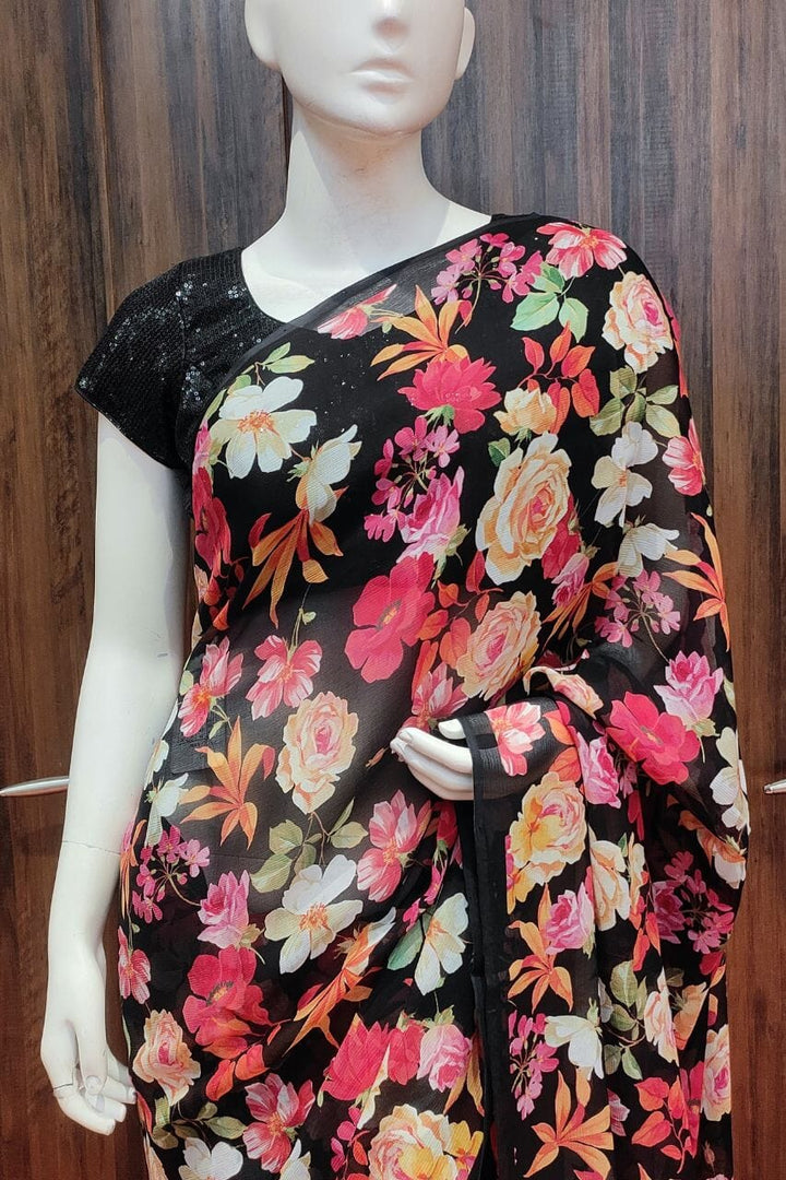 Chiffon Saree With Floral Printed