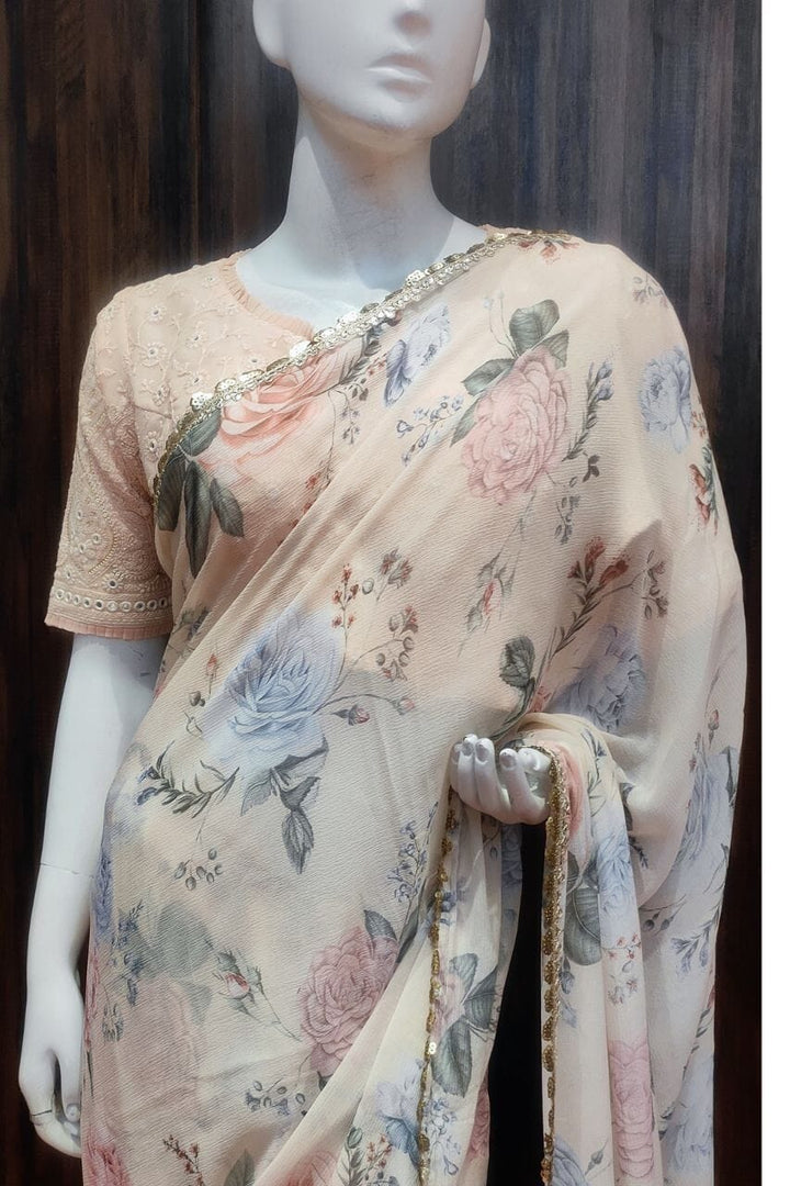 Chiffon Saree With Ready-Made Blouse