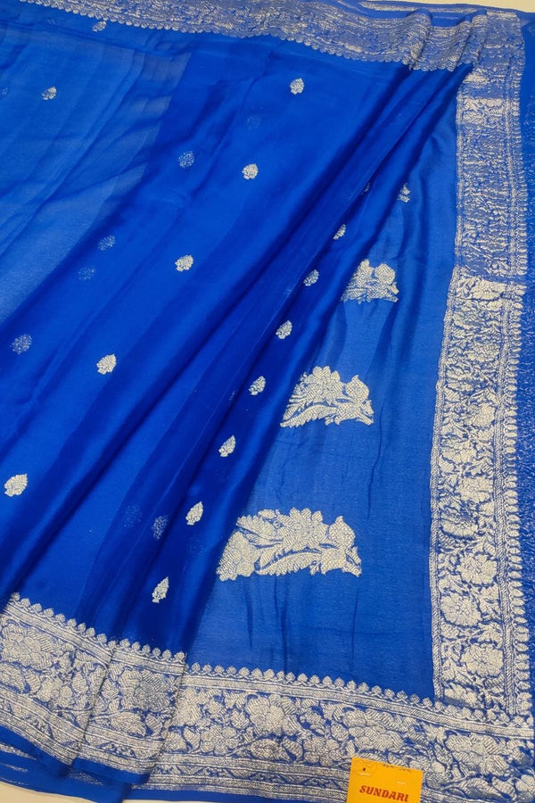 Chiffon Saree With Silver Zari Booti Work
