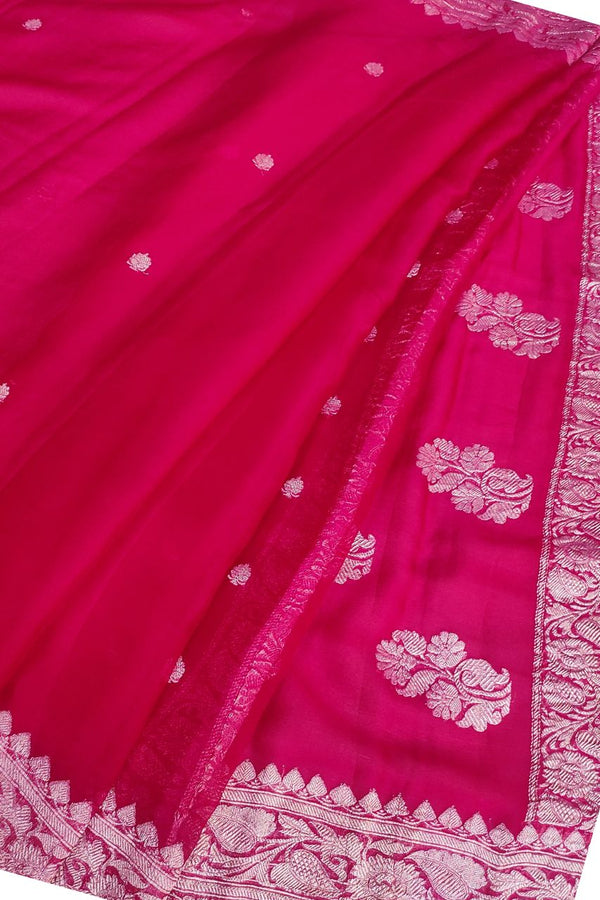 Chiffon Saree With Silver Zari Floral Booti