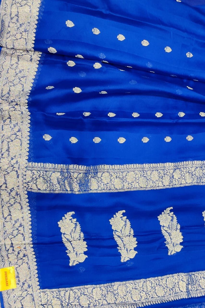 Chiffon Saree With Silver Zari Booti Work