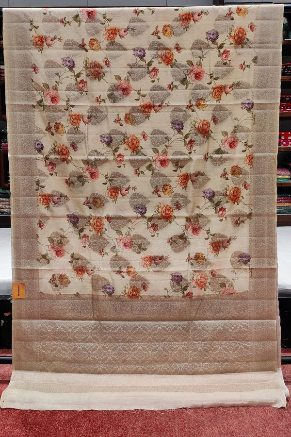 Floral Printed Saree In Chiniya Silk