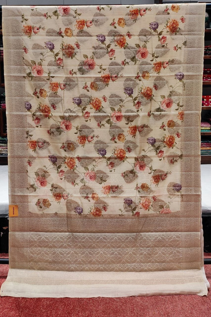 Floral Printed Saree In Chiniya Silk