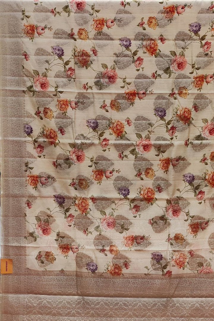 Floral Printed Saree In Chiniya Silk