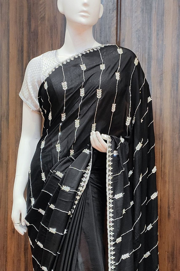 Chinon Saree In Black Color 